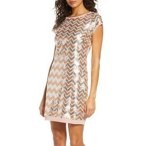 Vince Camuto Chevron sequin sheath dress silver metallic shift bronze new 2